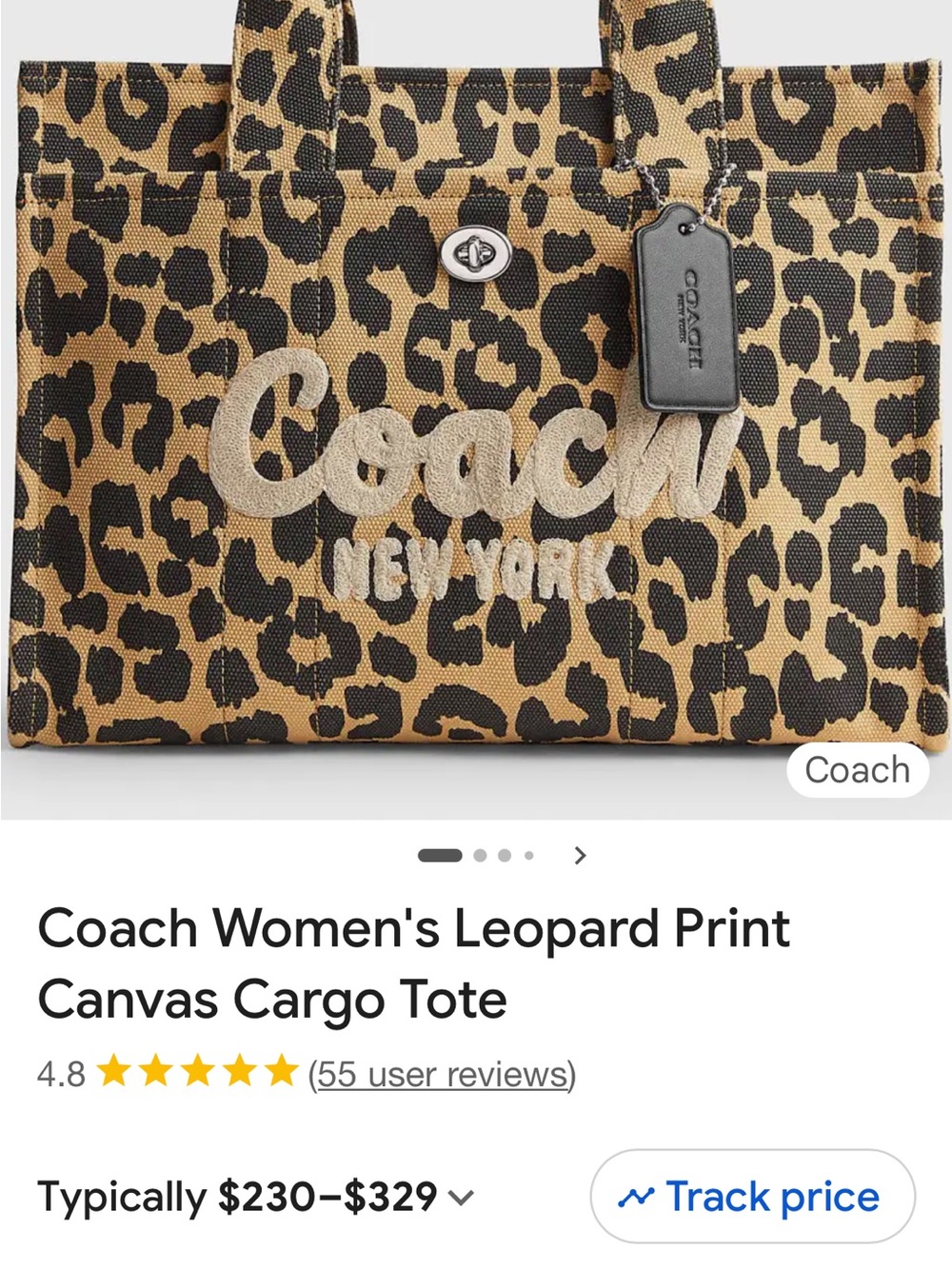 Coach Leopard Print Cargo Tote in Black & Tan with Embroidered Logo - Picture 9 of 10